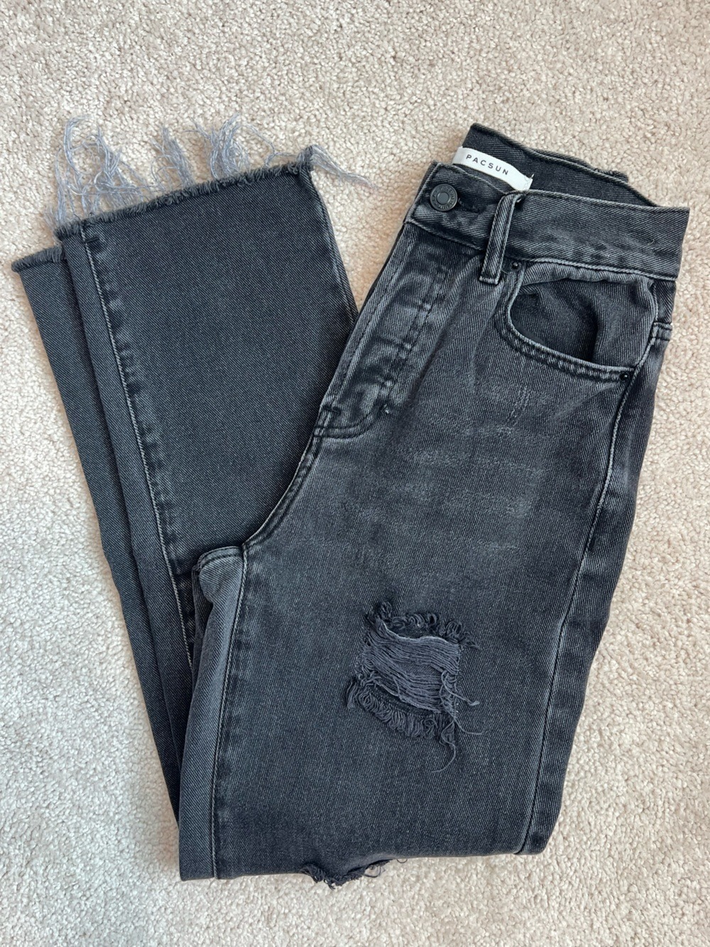 PacSun Black Distressed High Rise Straight Leg Jeans Size 23 Ripped Raw Hem